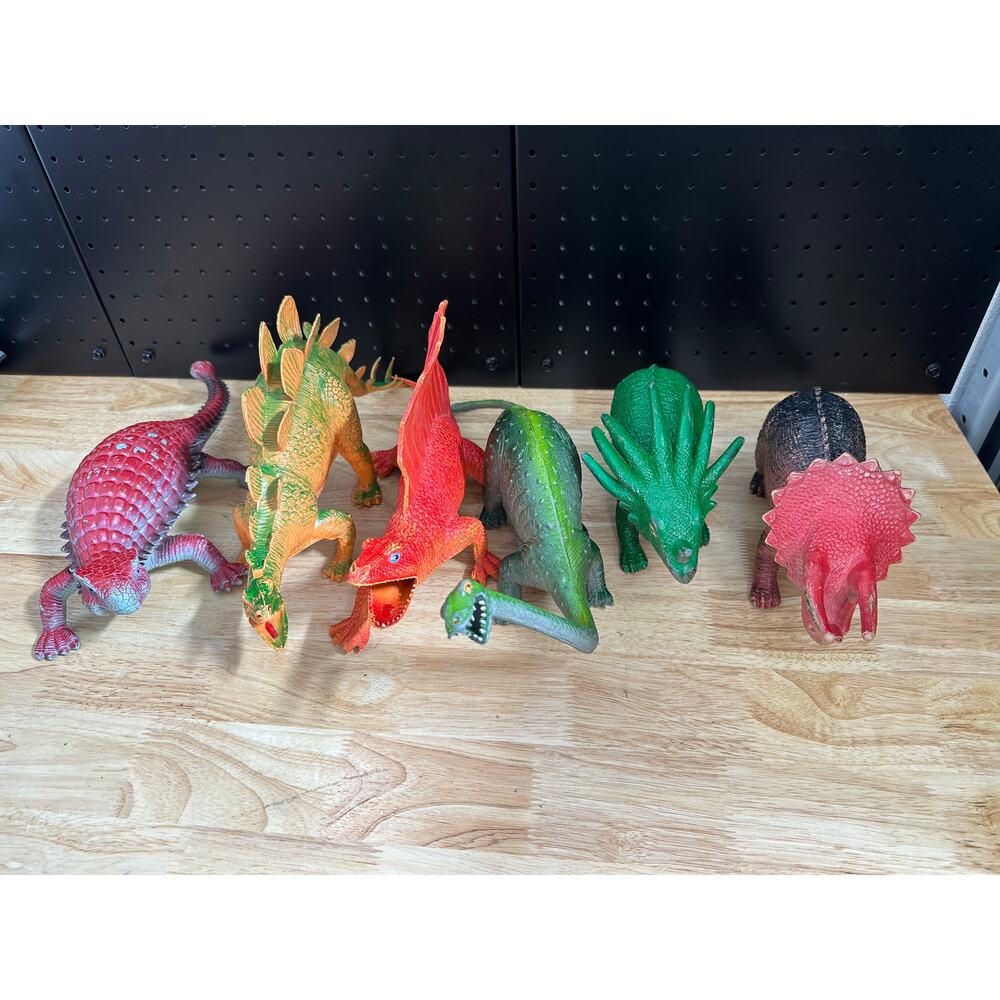 Vintage Dor Mei Imperial Hard Rubber Dinosaur LOT of 6 1980s Large Dinosaurs
